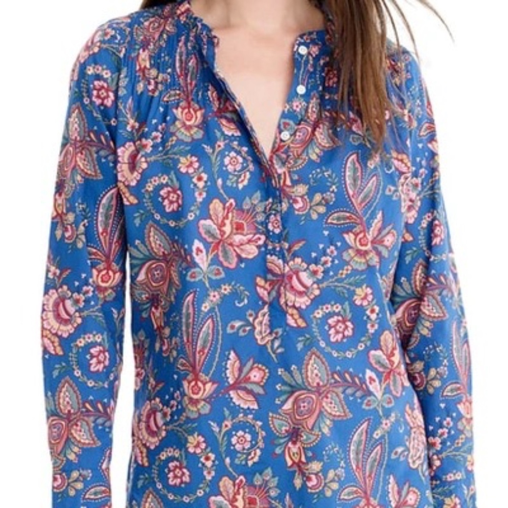 J. Crew Flora Belle Blue Multi Liberty Print Paisley Fine Cotton Popover 14